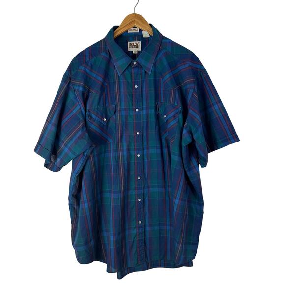 Ely Cattleman Men's Shirt Big Man 3X‎ Plaid Pearl Snaps Western Short Sleeve - Picture 1 of 6